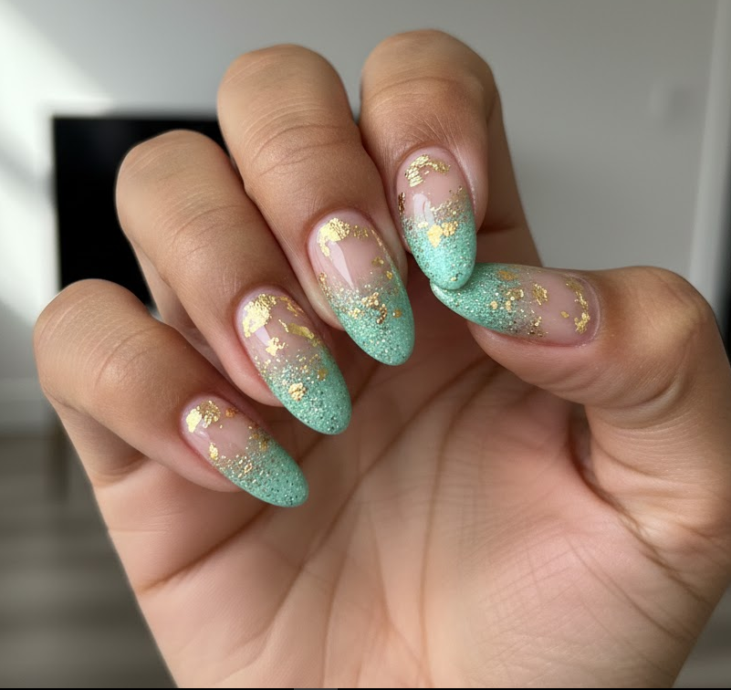mint green glitter nails