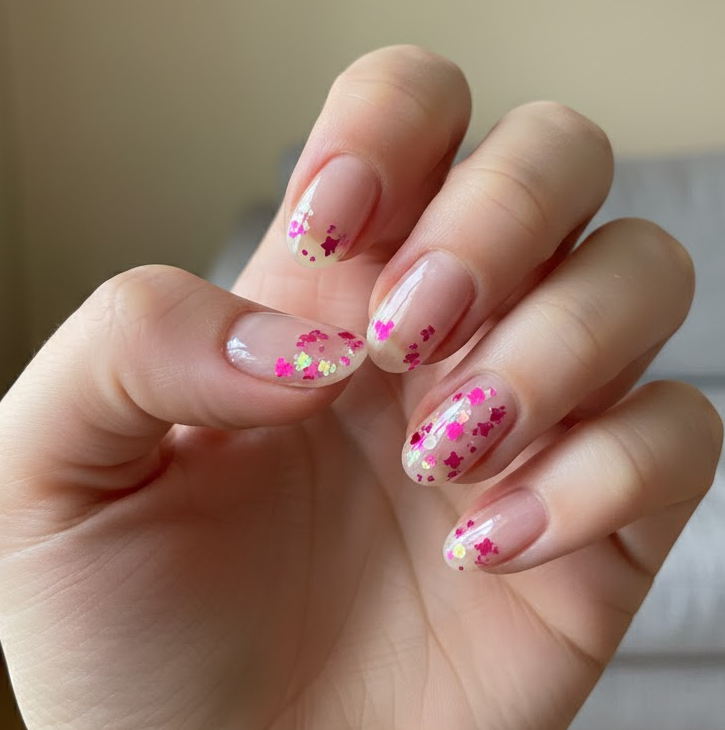 hot pink glitter nails