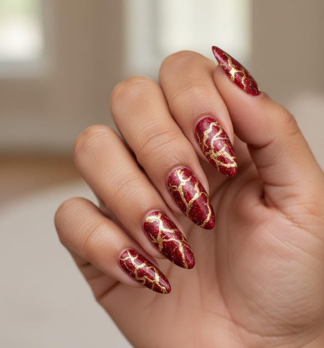 red glitter nails
