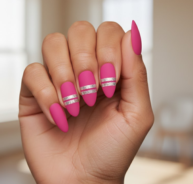 hot pink glitter nails