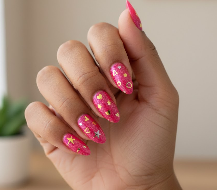 hot pink glitter nails