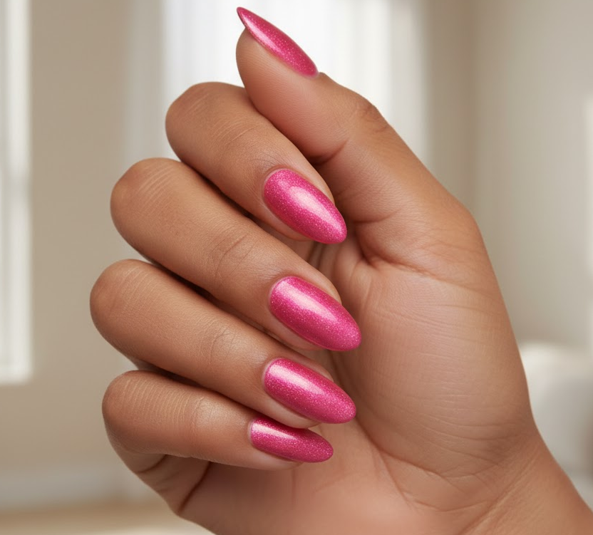 hot pink glitter nails