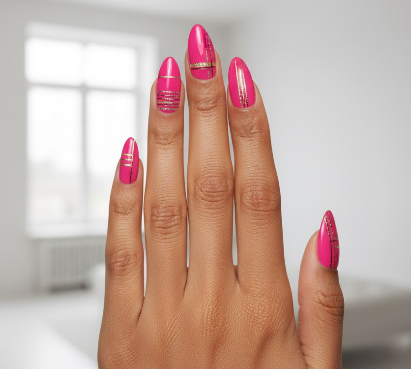 hot pink glitter nails