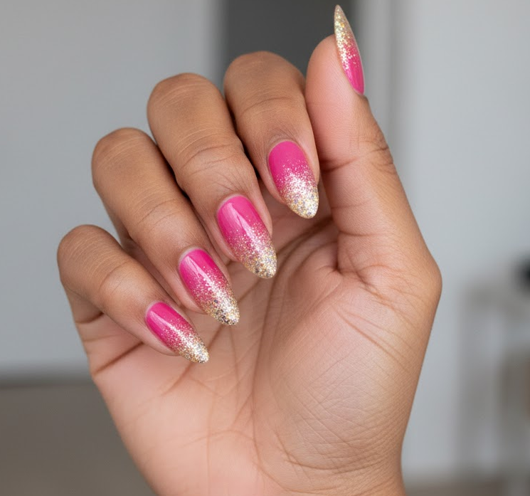 hot pink glitter nails