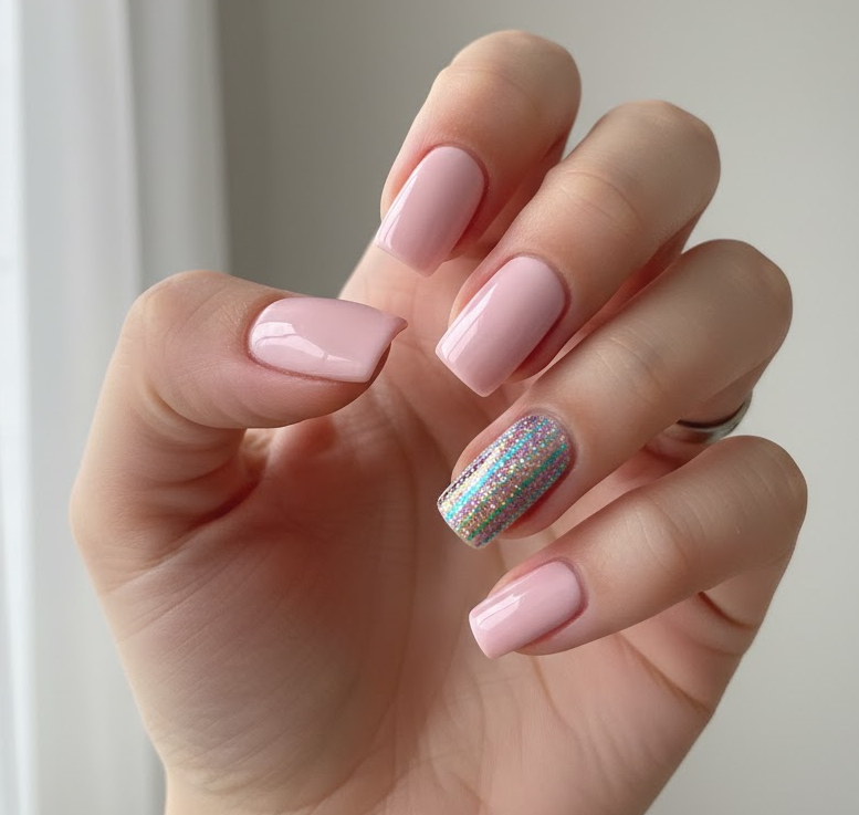 light pink glitter nails
