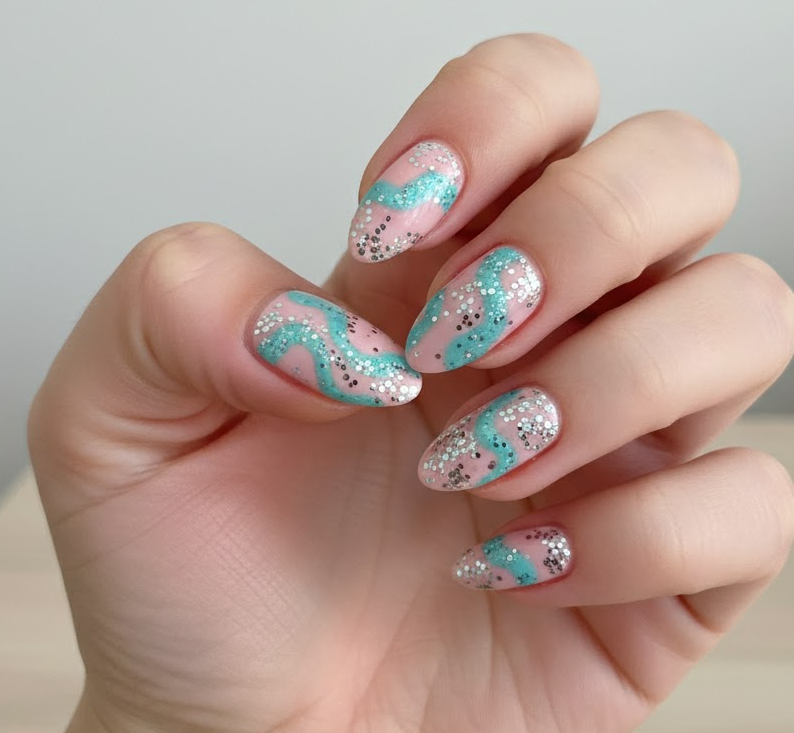 light pink glitter nails