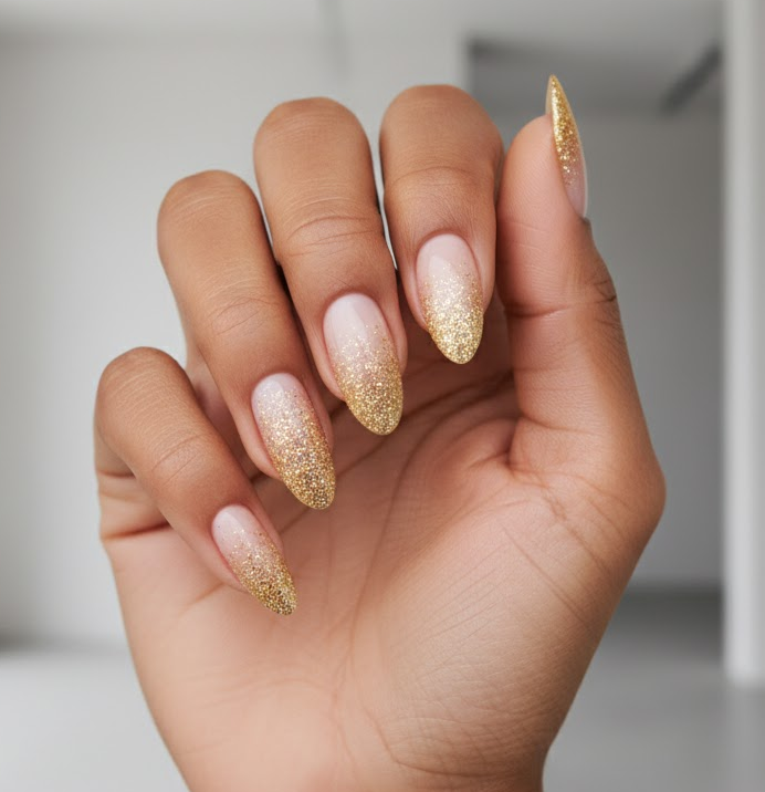 gold glitter nails