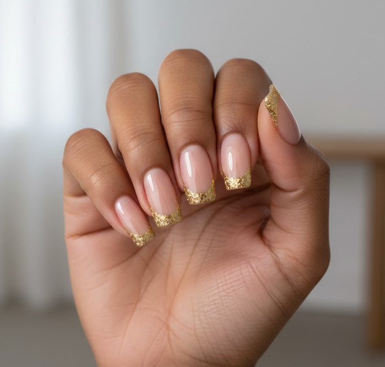 gold glitter nails