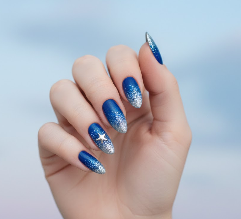 blue glitter nails