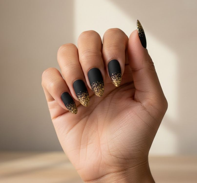gold glitter nails