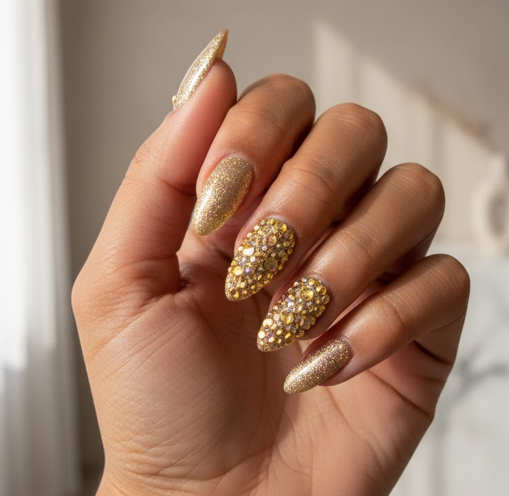gold glitter nails