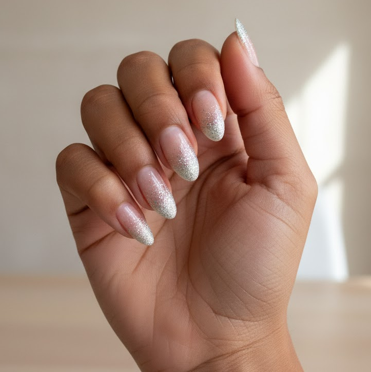 silver glitter nails
