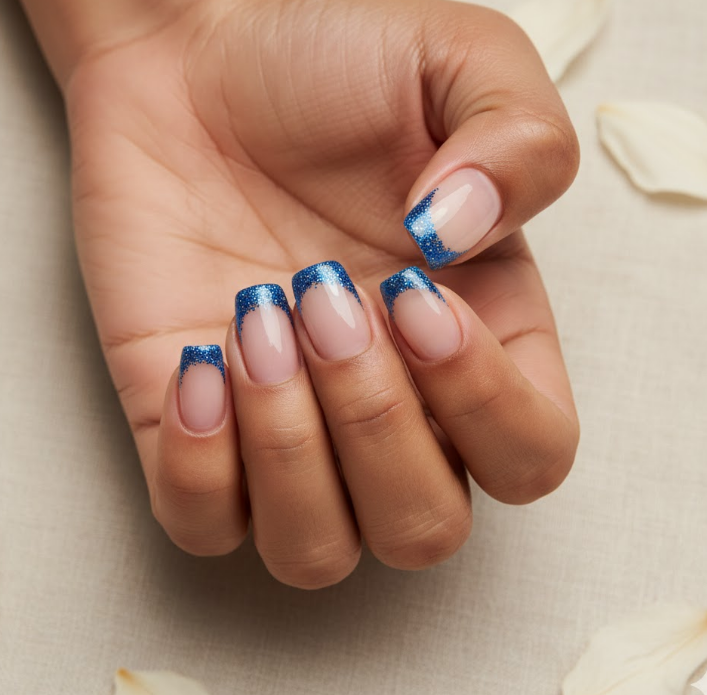 blue glitter nails