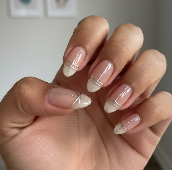 silver glitter nails