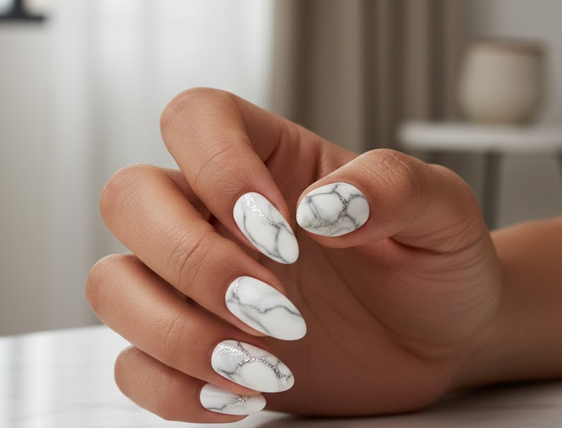 silver glitter nails