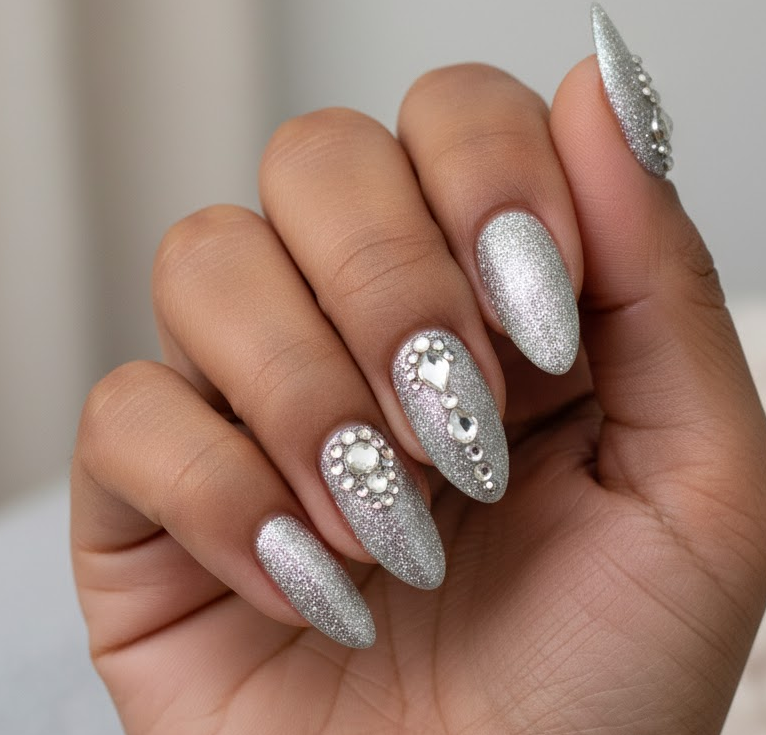 silver glitter nails