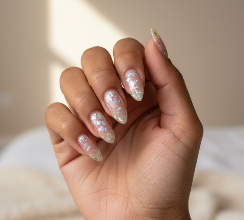 silver glitter nails