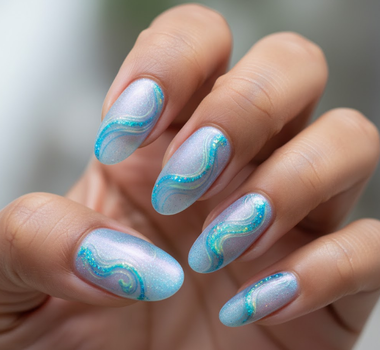 blue glitter nails