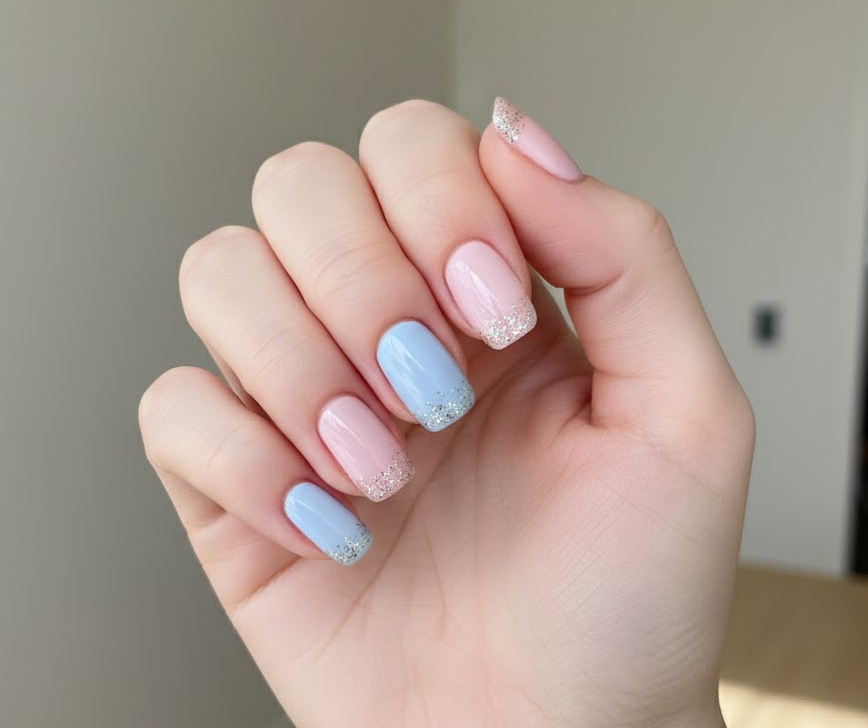 silver glitter nails