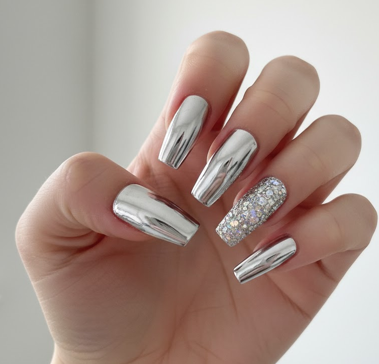 silver glitter nails