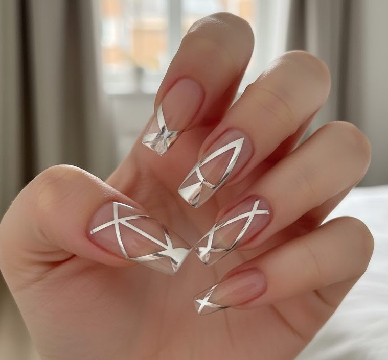 silver glitter nails