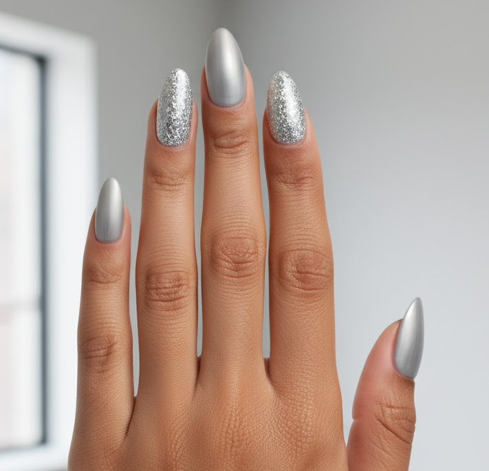 silver glitter nails
