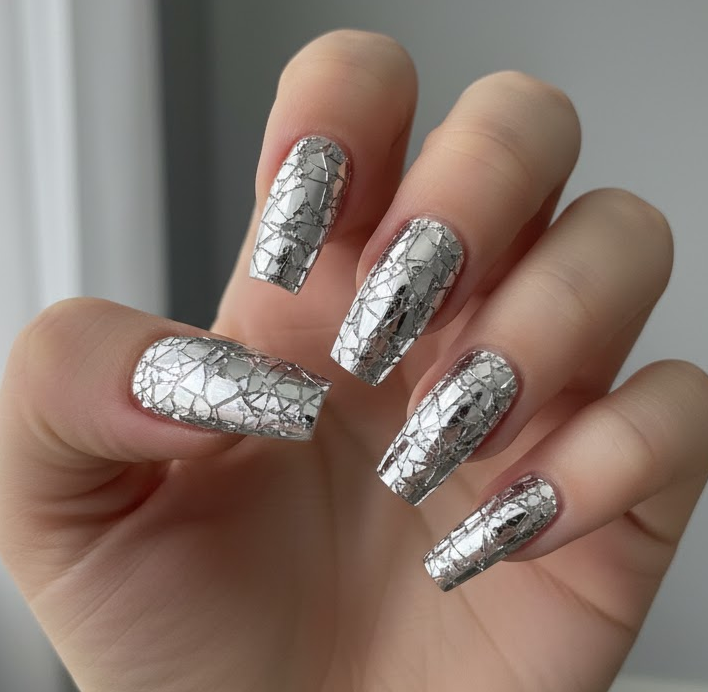 silver glitter nails