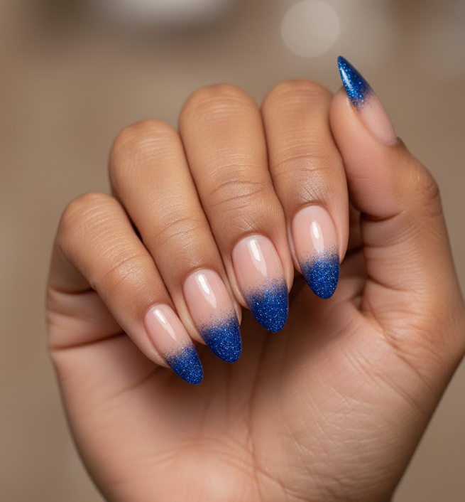 blue glitter nails