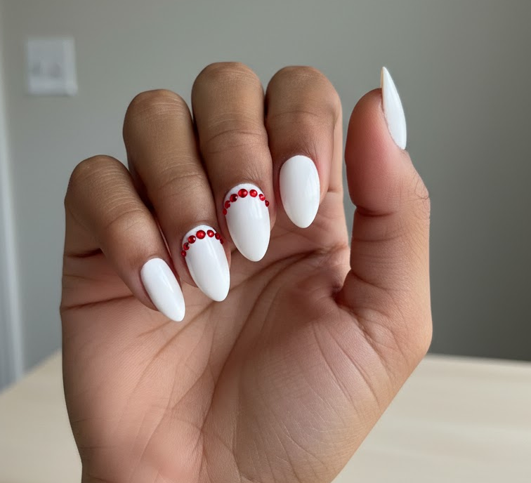 red rhinestone nails