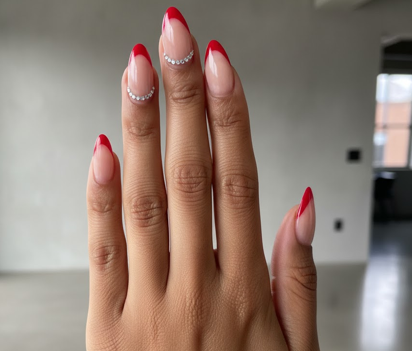 red rhinestone nails
