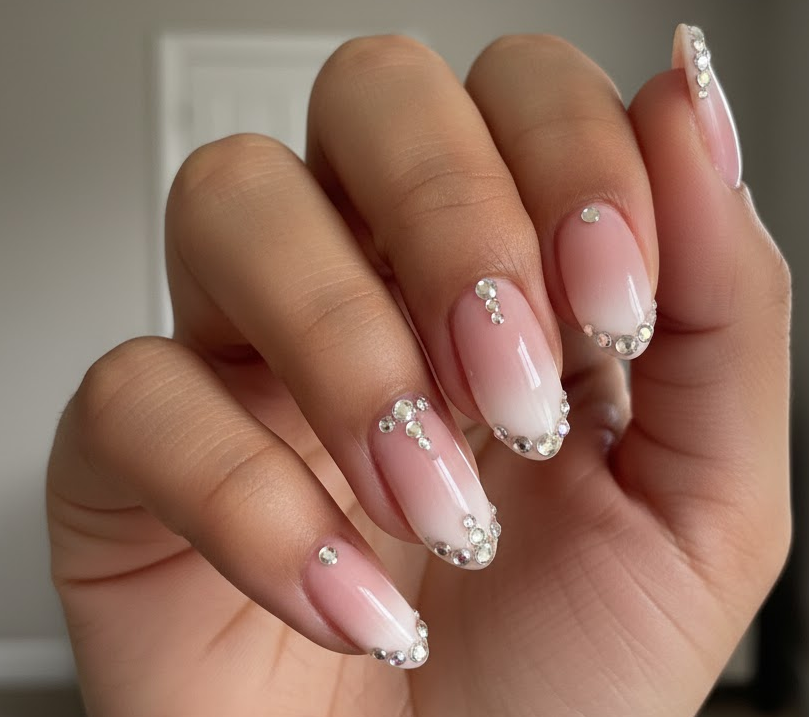 red rhinestone nails