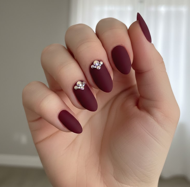 red rhinestone nails
