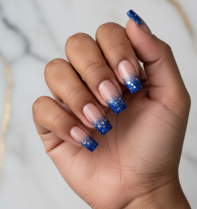 blue glitter nails
