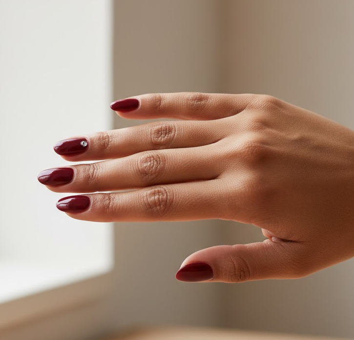 red rhinestone nails