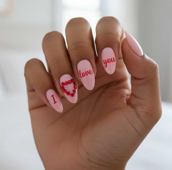 red rhinestone nails