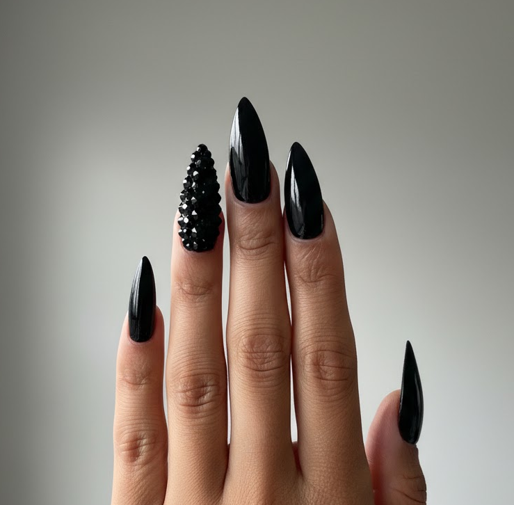 black rhinestone nails