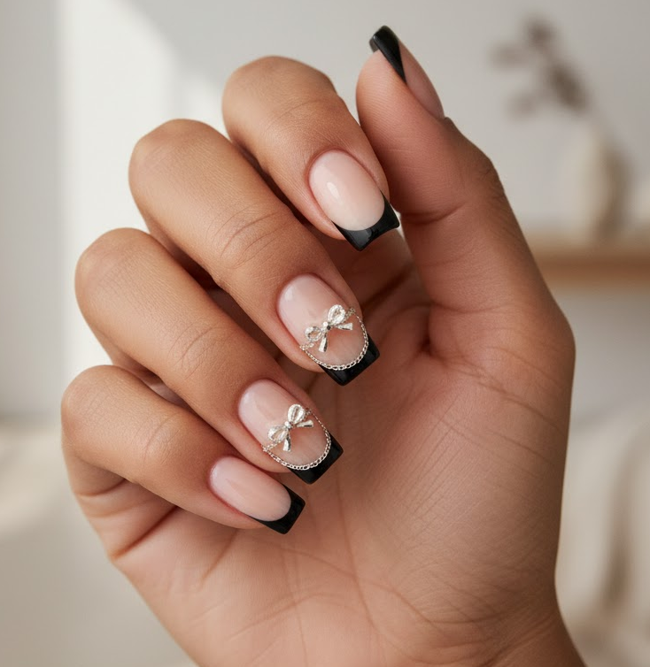 black rhinestone nails