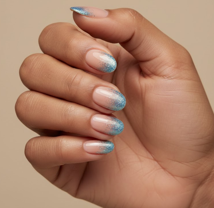blue glitter nails