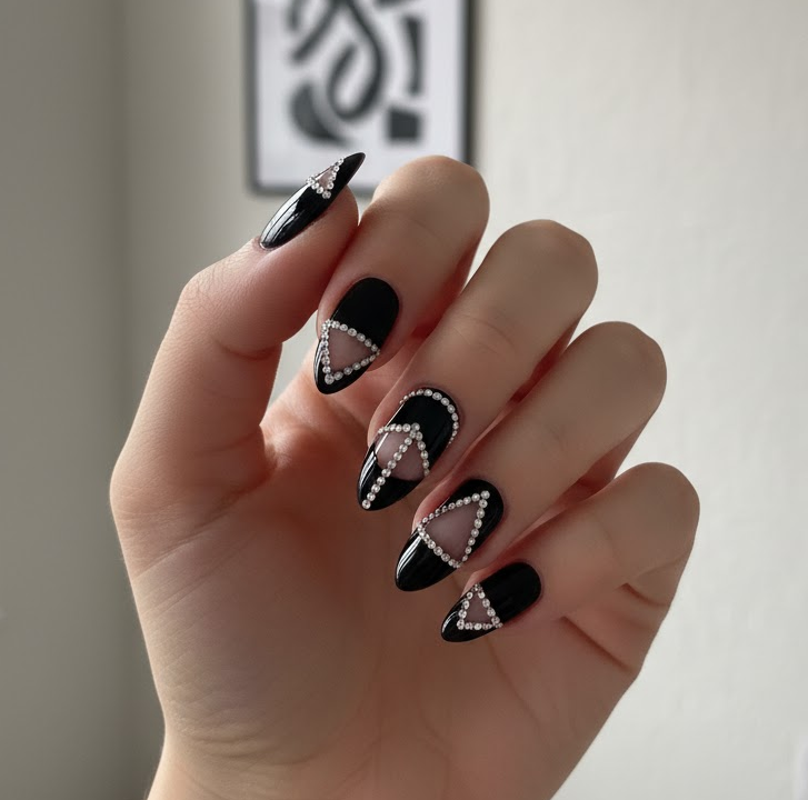 black rhinestone nails