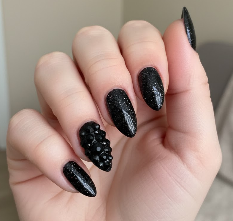 black rhinestone nails