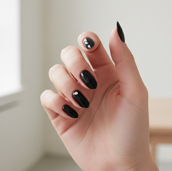 black rhinestone nails