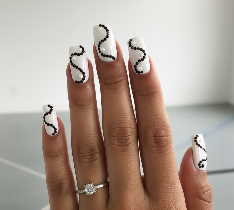 black rhinestone nails