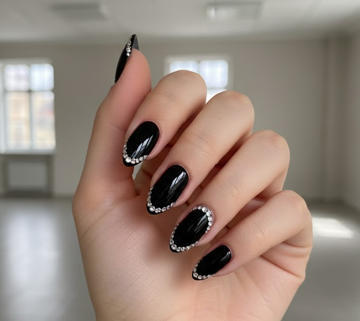 black rhinestone nails