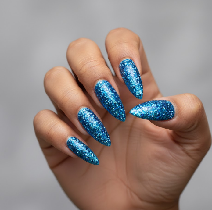 blue glitter nails