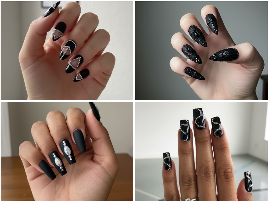 15 Chic Black Rhinestone Nail Trends You Need to Try Now