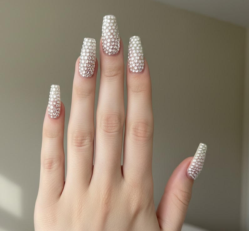 white rhinestone nails