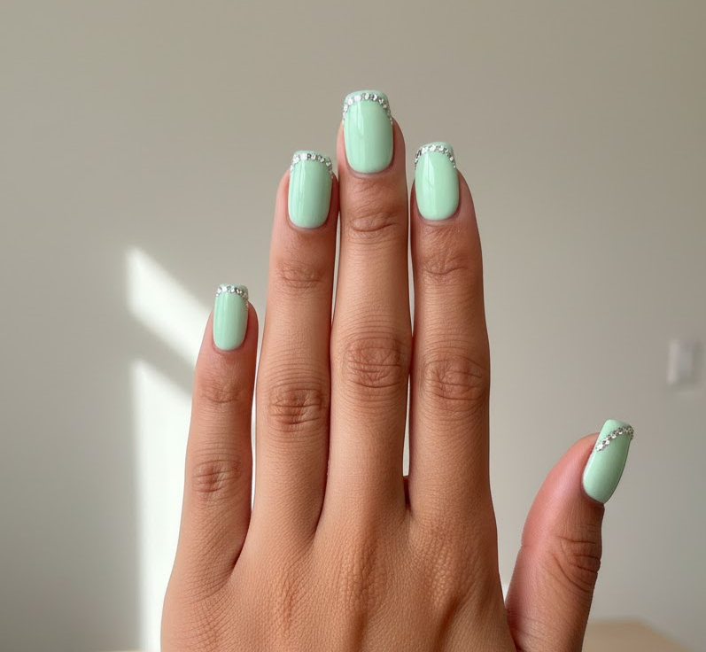 white rhinestone nails