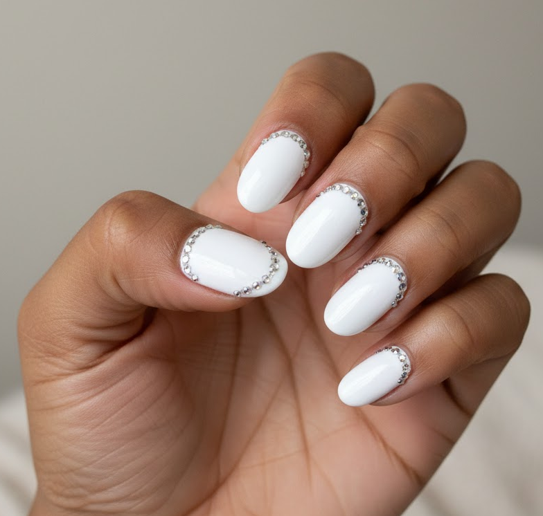 white rhinestone nails