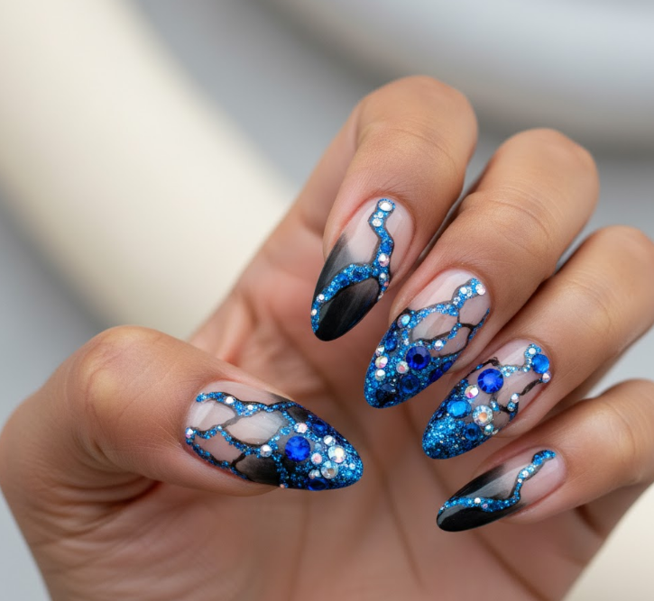 blue glitter nails