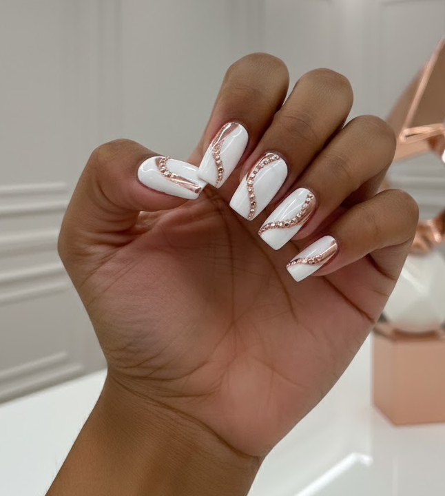 white rhinestone nails